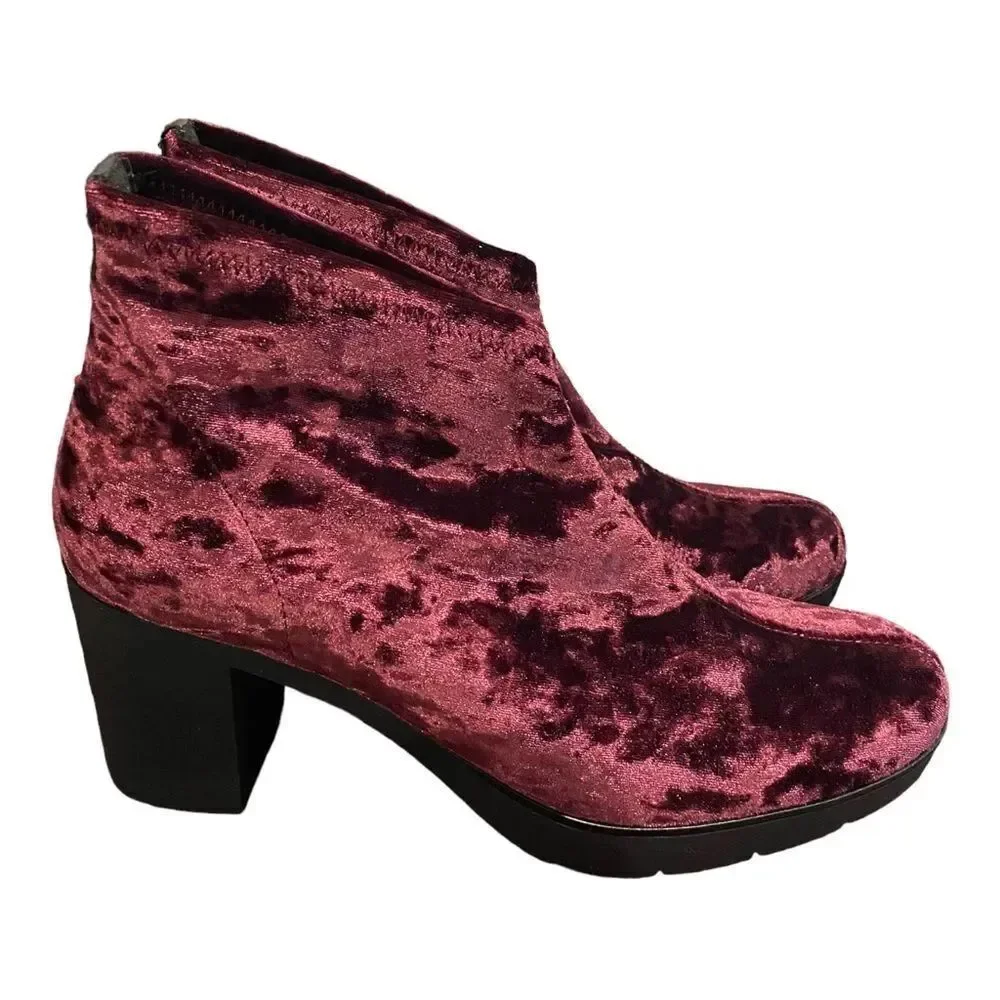 New TONI PONS Anthropologie Burgundy Crushed Velvet Ankle Boots Booties 40 9